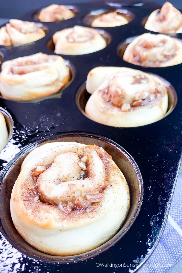 cinnamon rolls in muffin pan. 