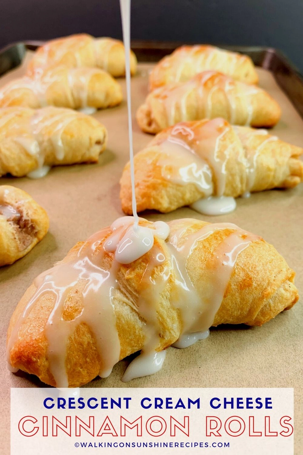 Cinnamon Roll Cream Cheese Crescents with glaze drizzled on top. 