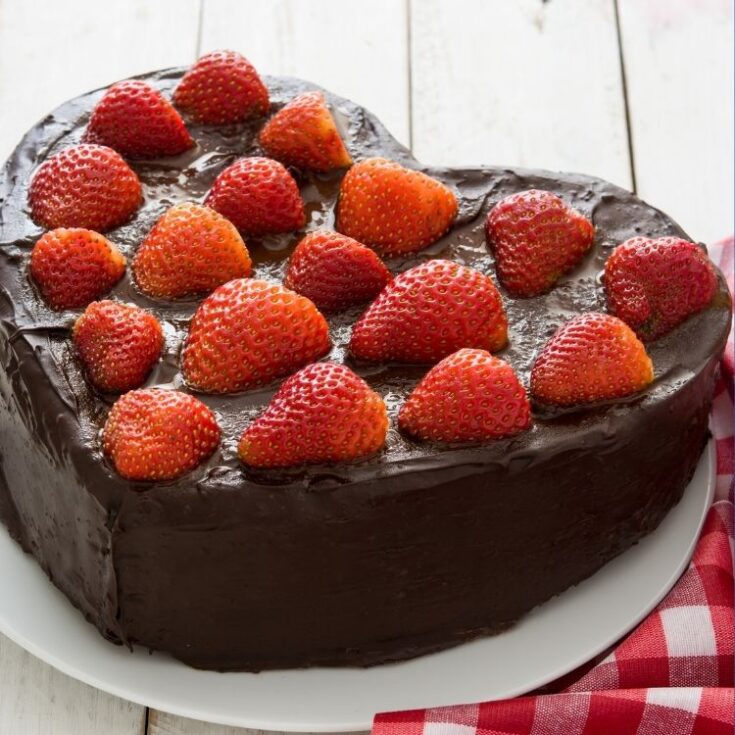 Chocolate Covered Strawberry Heart Cake - Mom Loves Baking