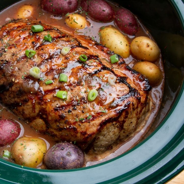 Roast in slow cooker with potatoes and broth. 