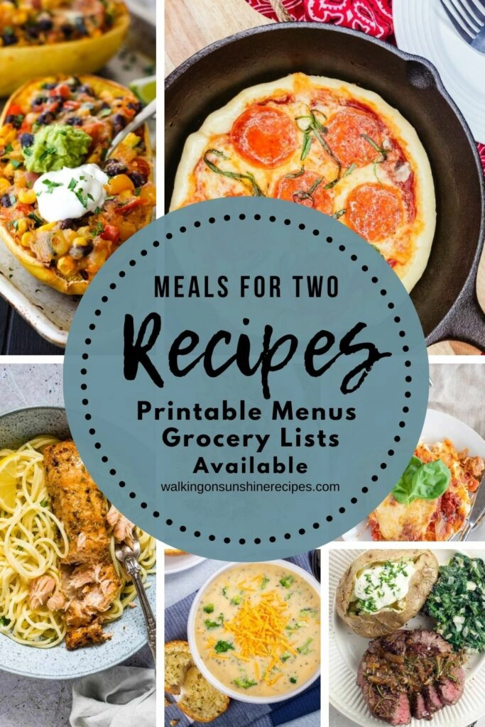 printable menus and grocery lists for weekly meal plan ideas for two people. 