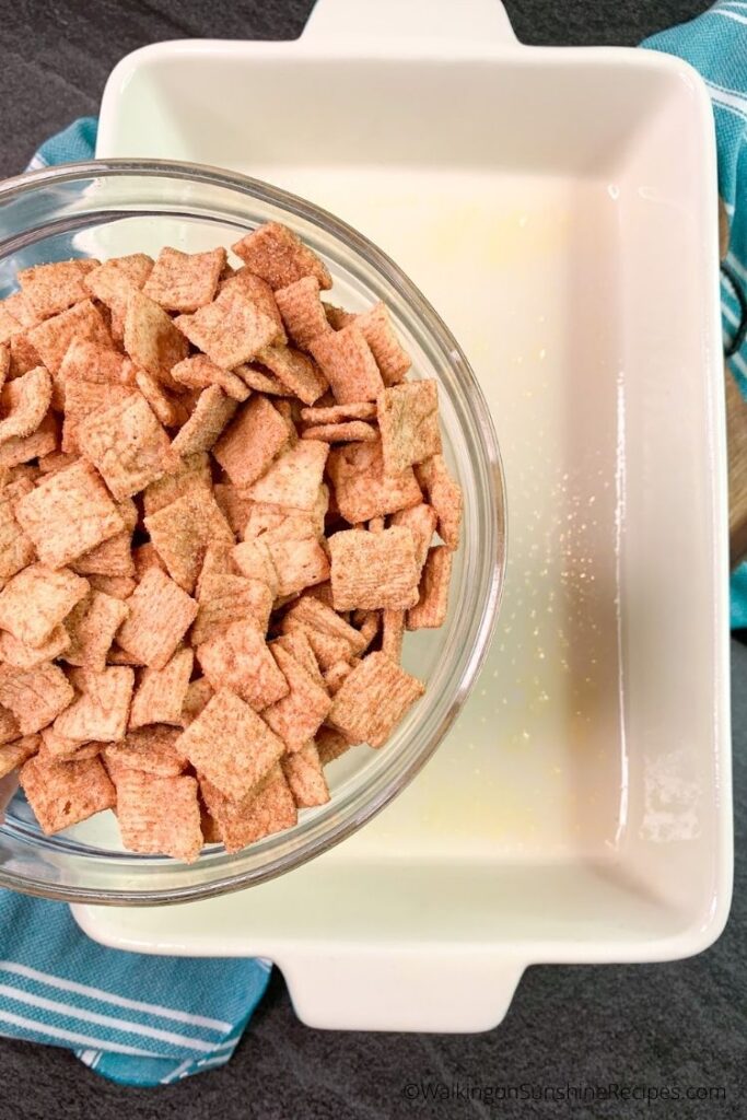 cereal in bowl and baking dish. 