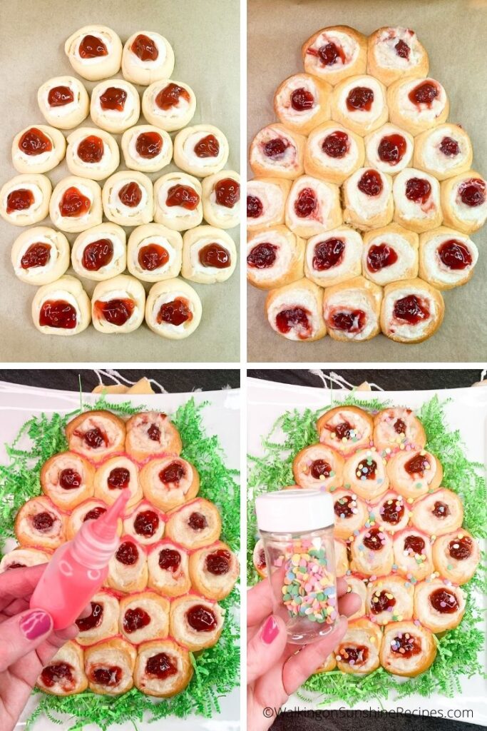 egg shaped cream cheese danish with Easter sprinkles.