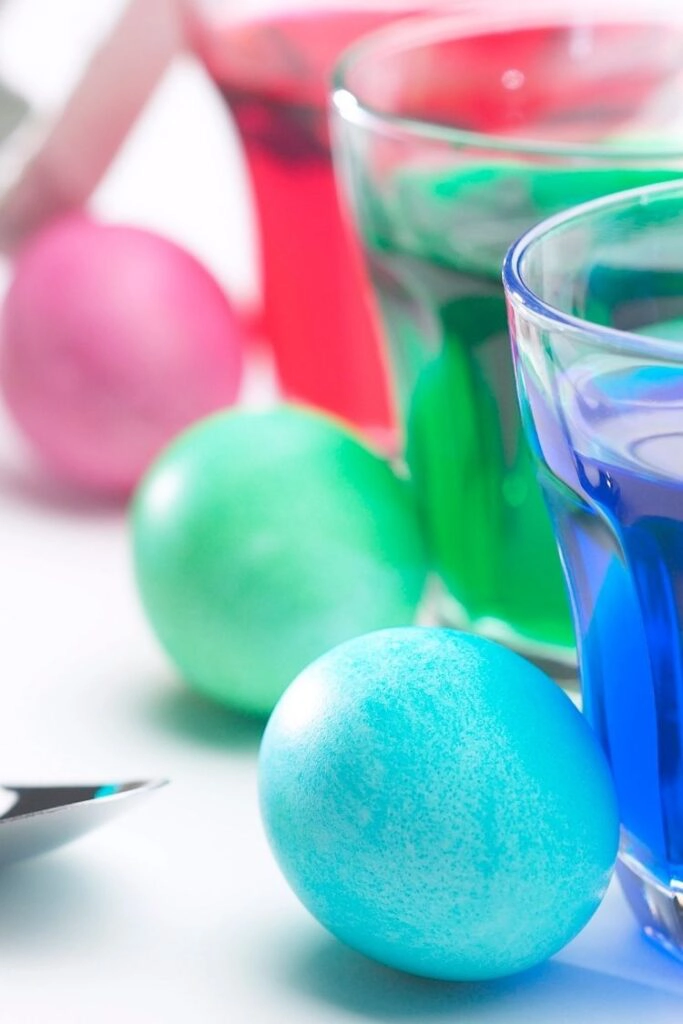 color eggs in food dye and water. 