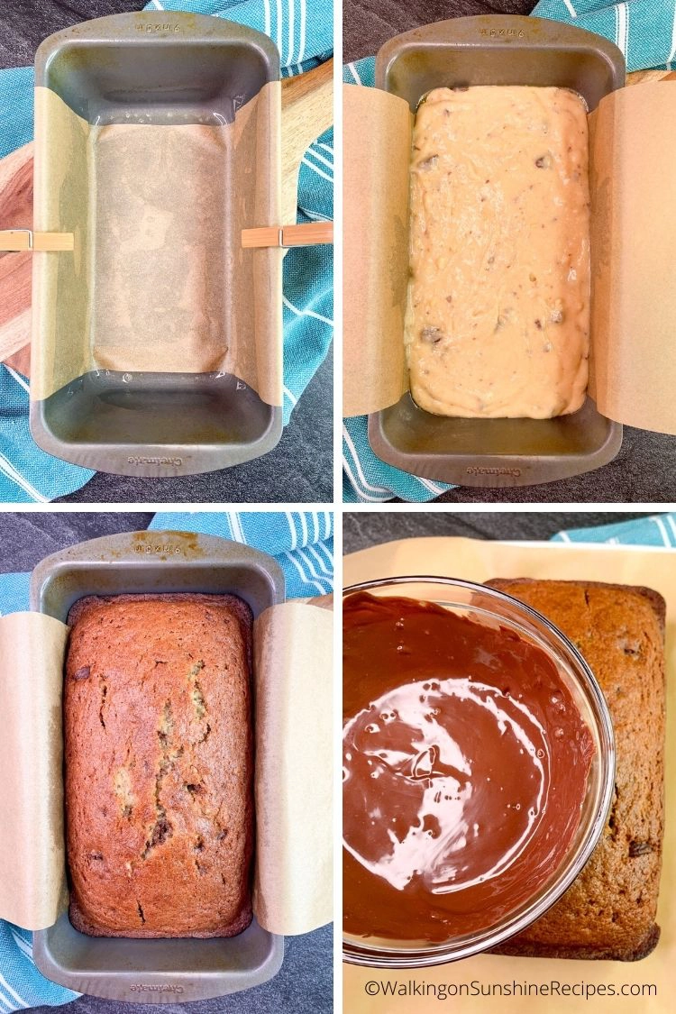 Add banana bread batter to loaf pan. 