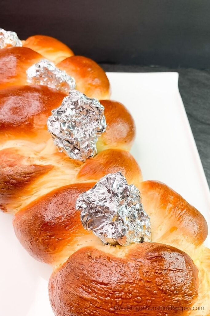 Baked braided Easter bread.