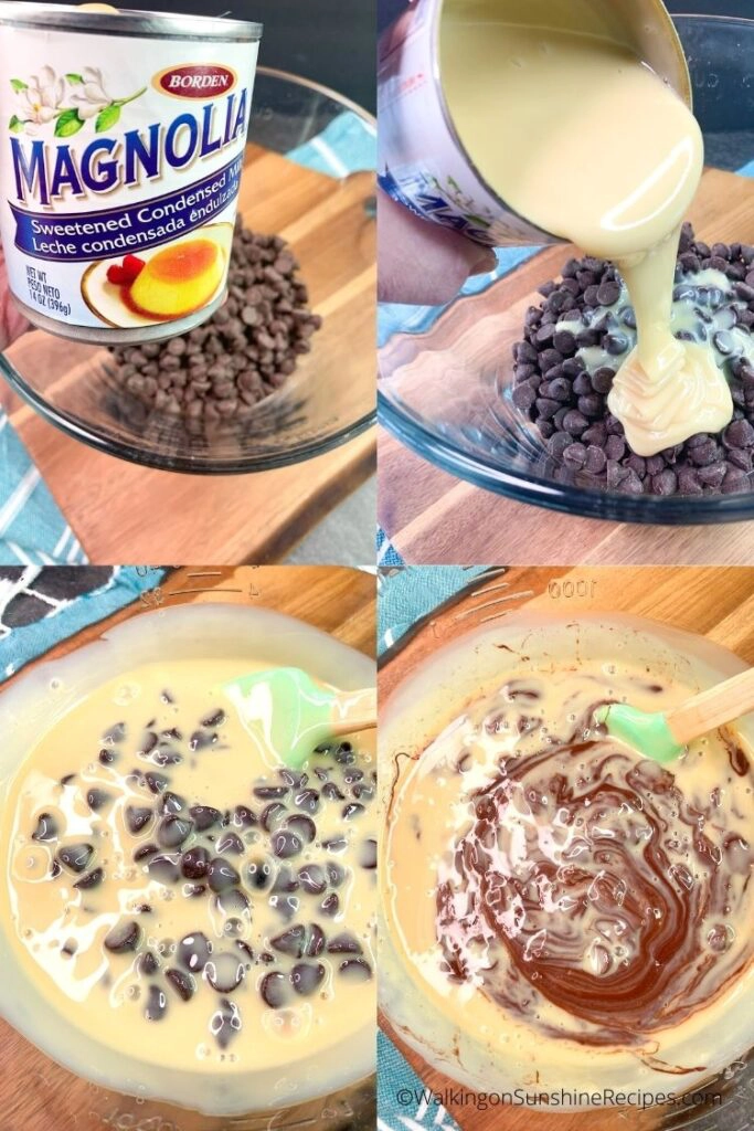 sweet condensed milk and chocolate chips. 