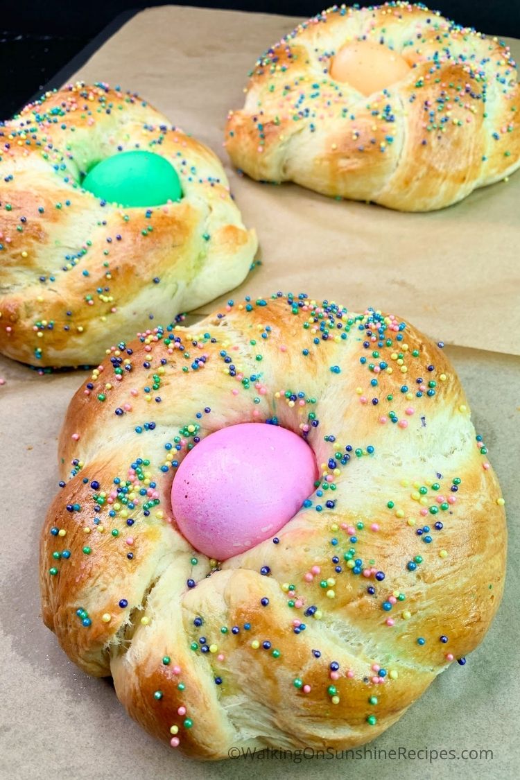Baked Easter Bread Rings. 