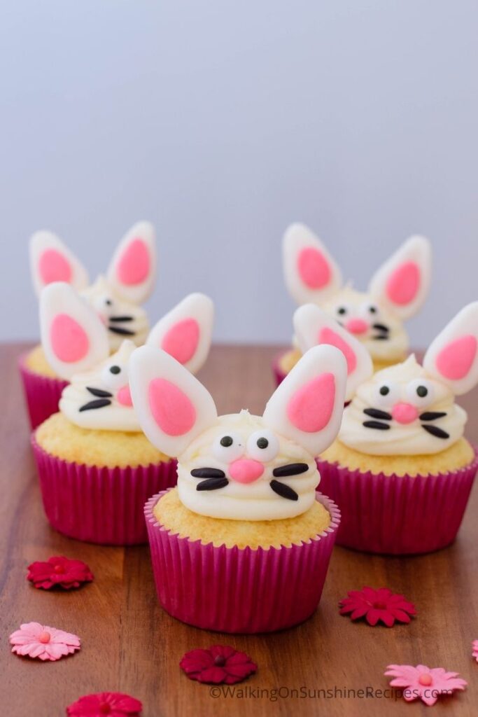 Bunny Cupcakes decorated with fondant.