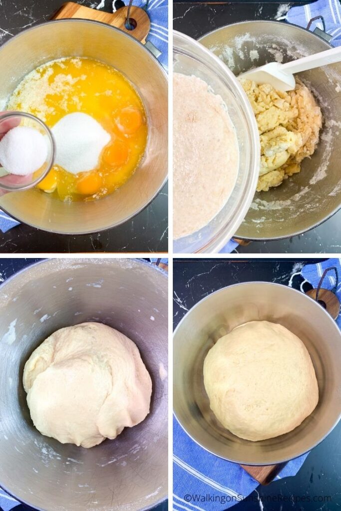 Making bread dough in KitchenAid mixer.