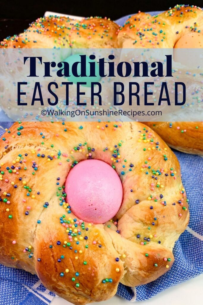 traditional Easter bread with pink dyed egg.