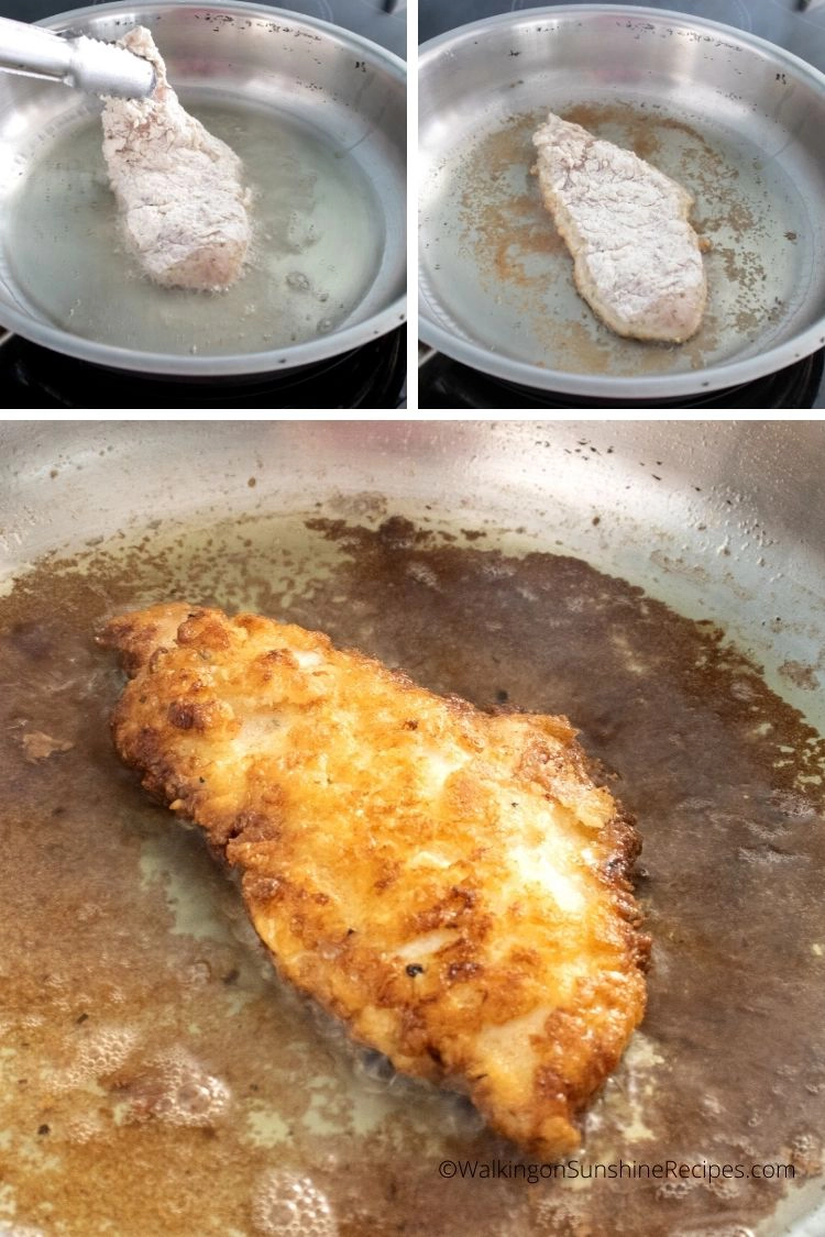 Frying chicken cutlets.