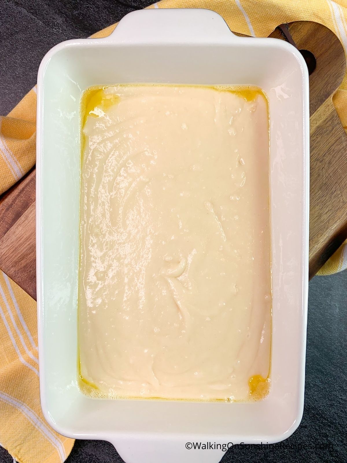 Add batter to baking dish.