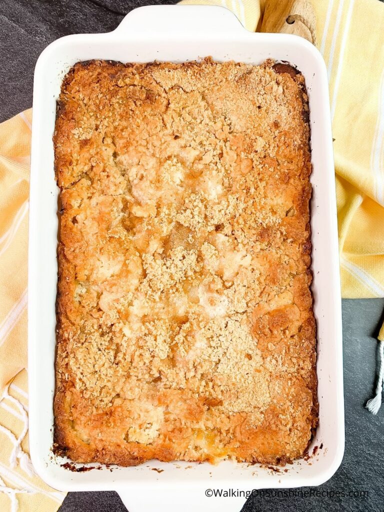 Baked Peach Cobbler with Brown Sugar Crumble.