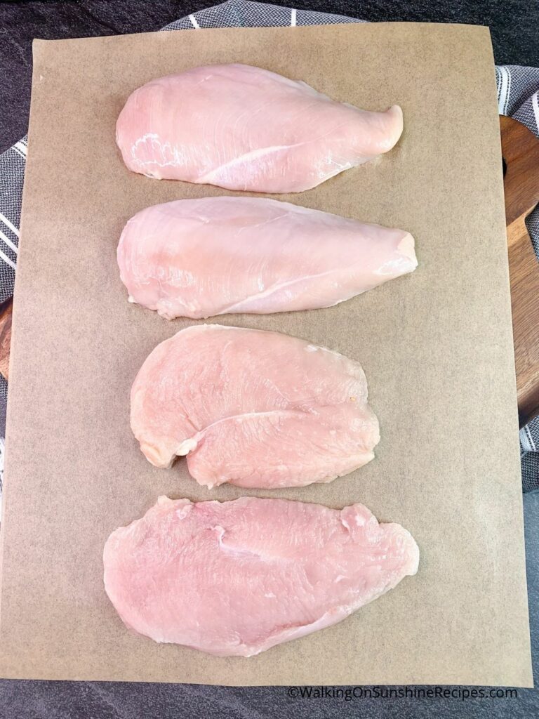 Chicken Cutlets on Parchment paper.