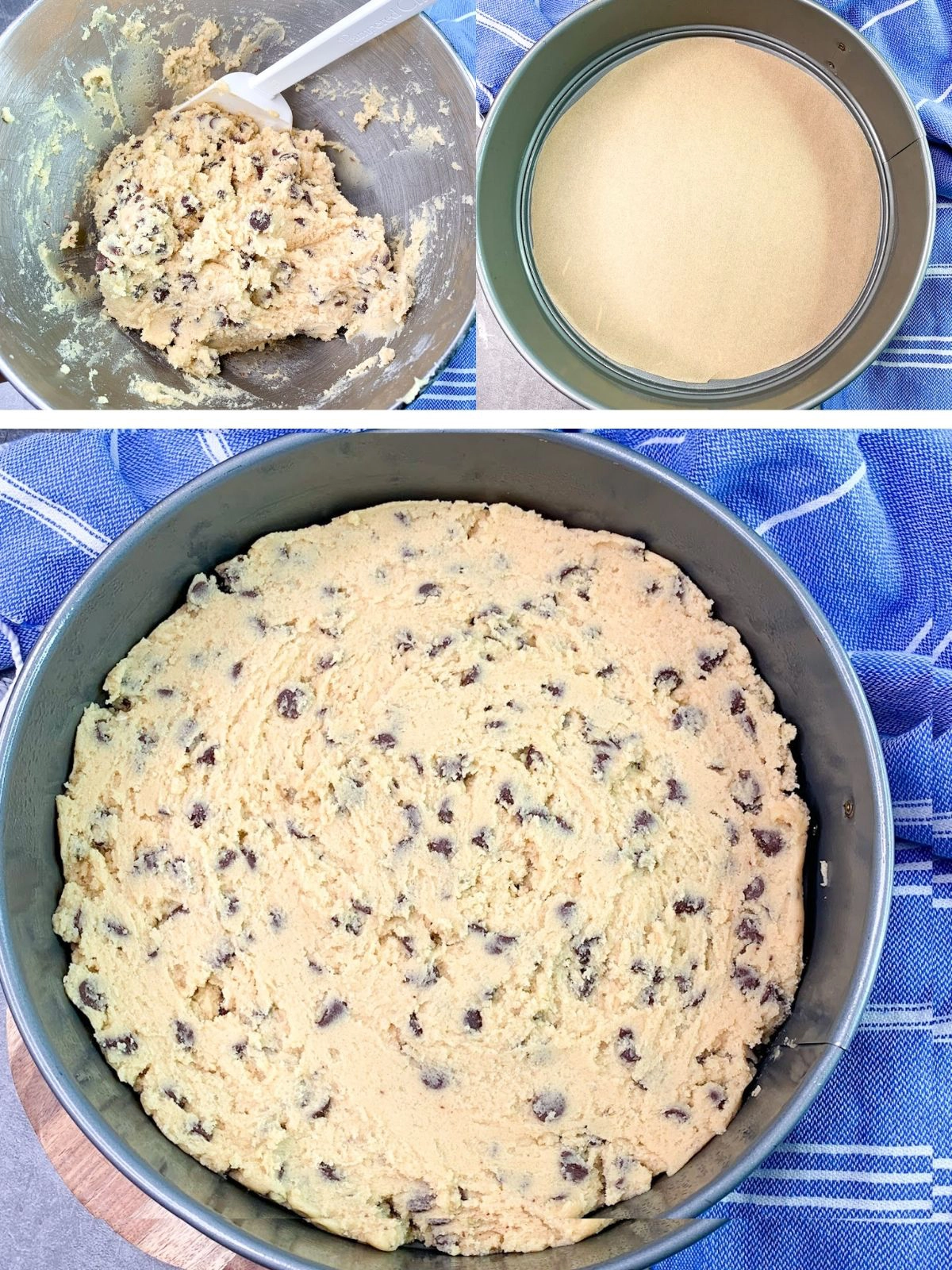 Chocolate Chip Cookie Dough in baking pan.