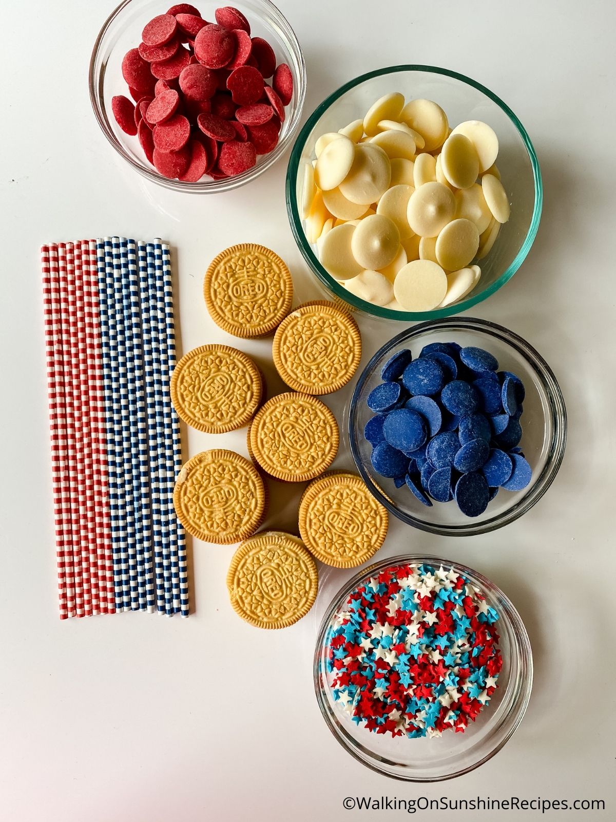 Ingredients for Oreo Patriotic Treats.