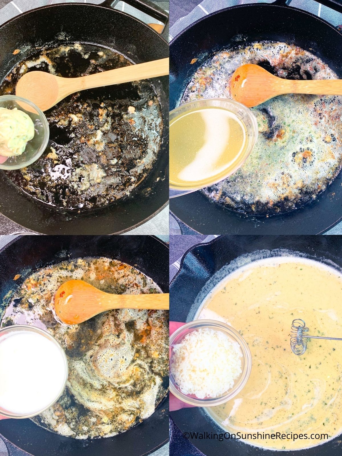 Make homemade garlic butter sauce in cast iron skillet.