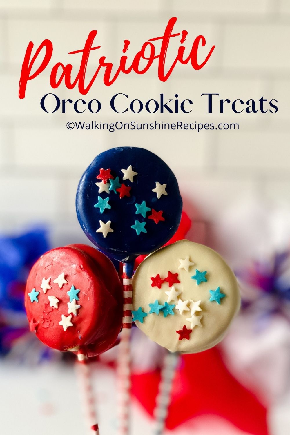 Patriotic Oreo Treats on Lollipop Sticks.