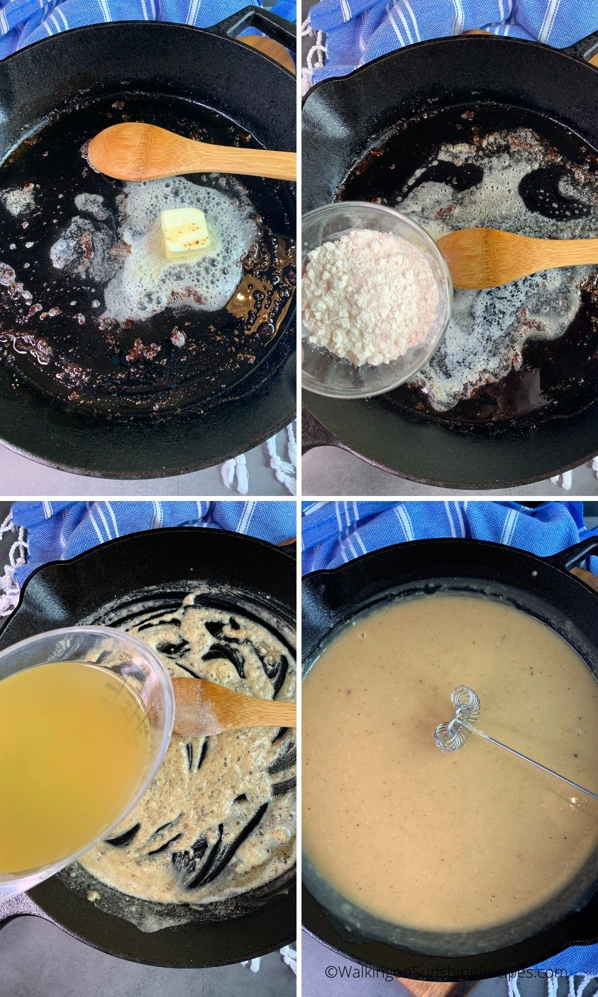 making homemade gravy in cast iron pan. 