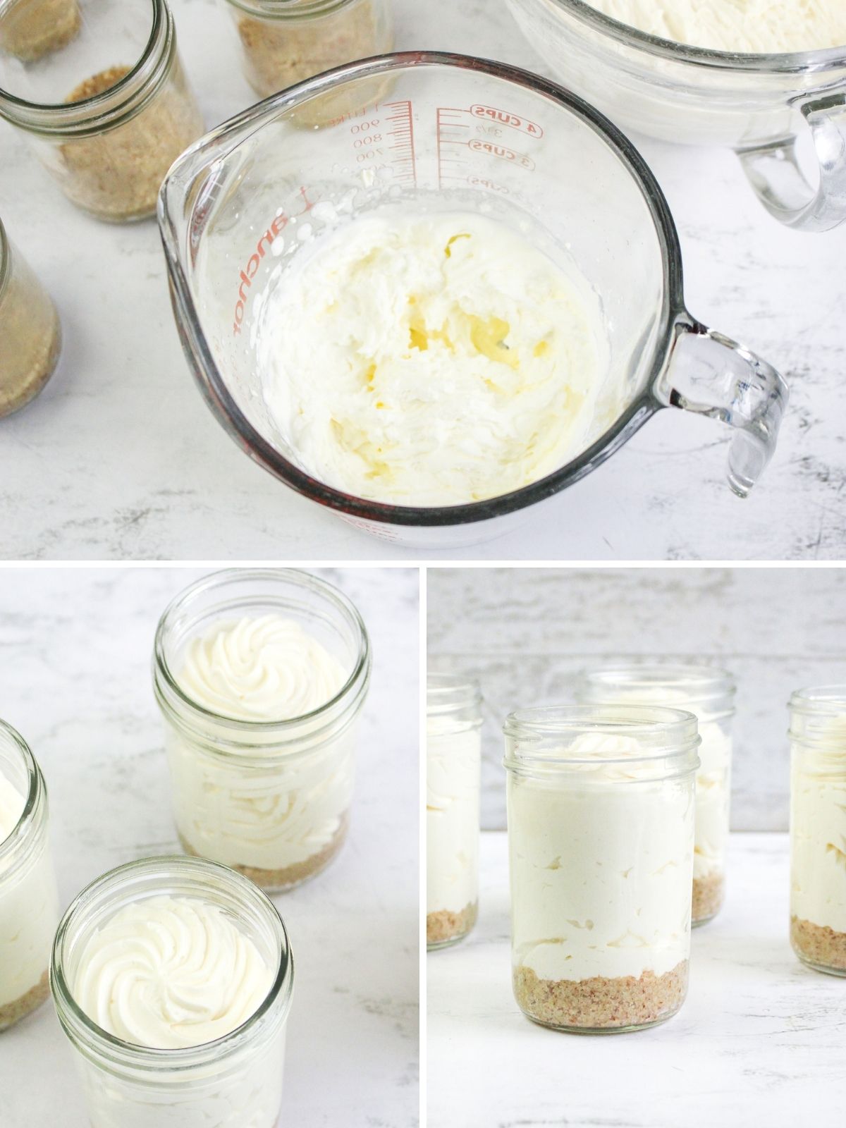 Cheesecake and Pudding Mixture in Mason Jars.
