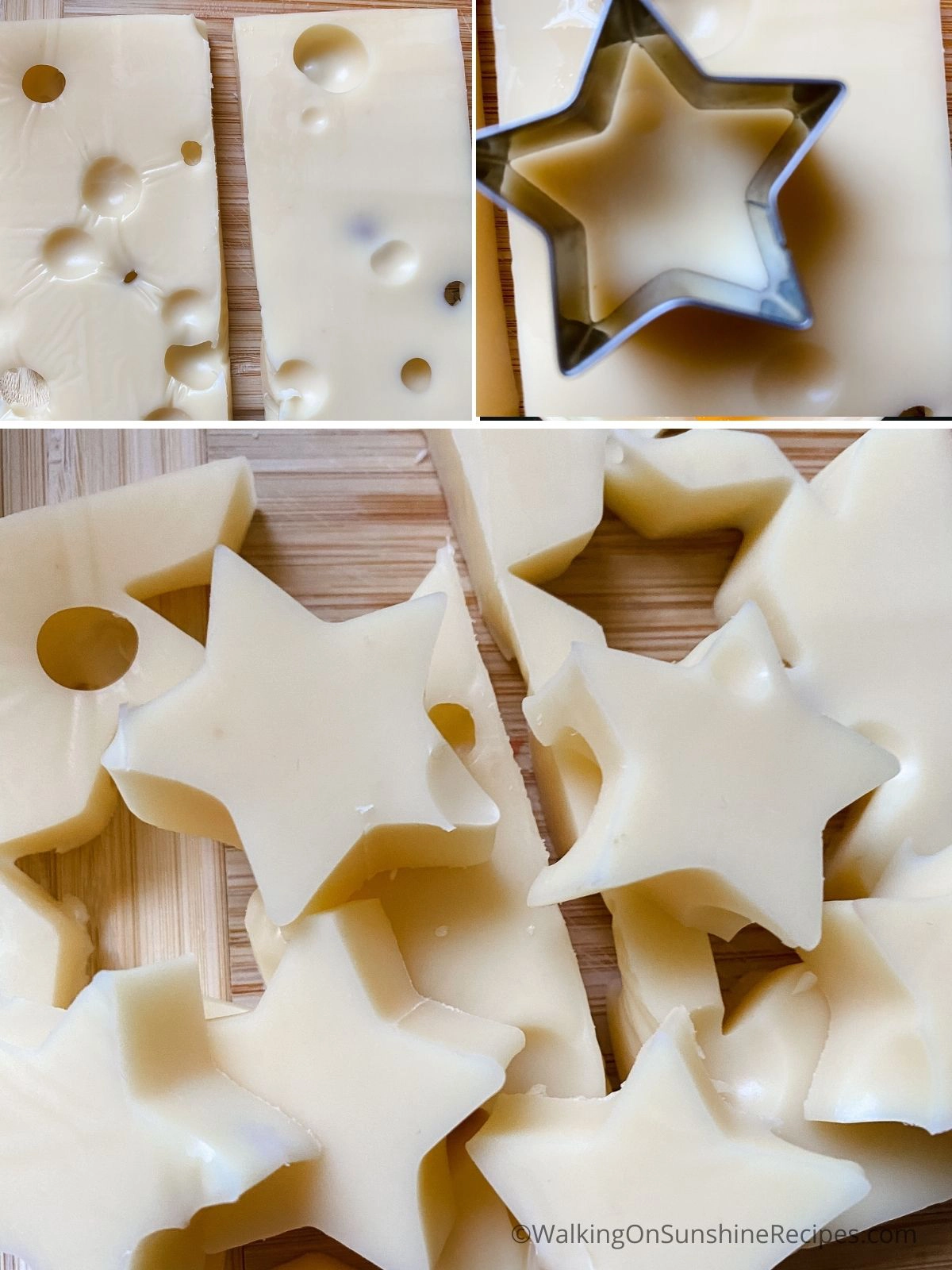 Cut star shapes in Swiss cheese.