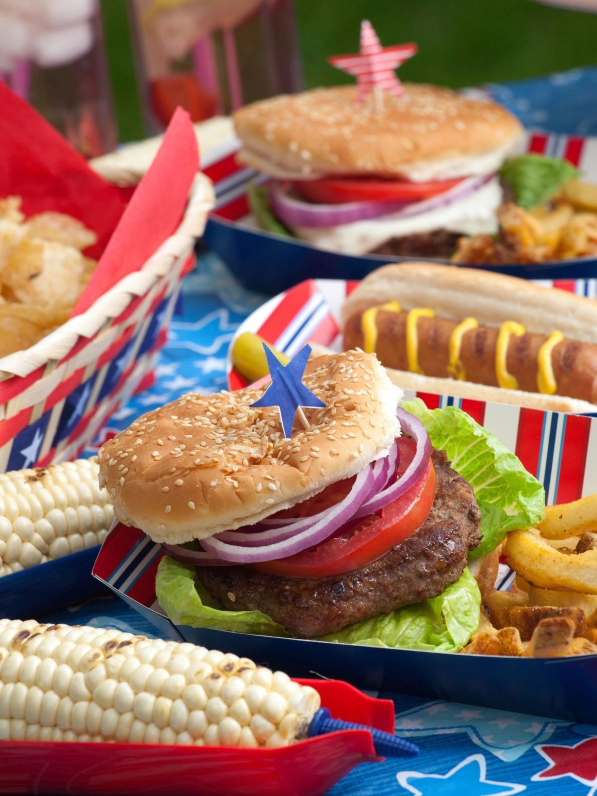 Hamburger, hot dog, corn on the cob, Traditional 4th of July Food