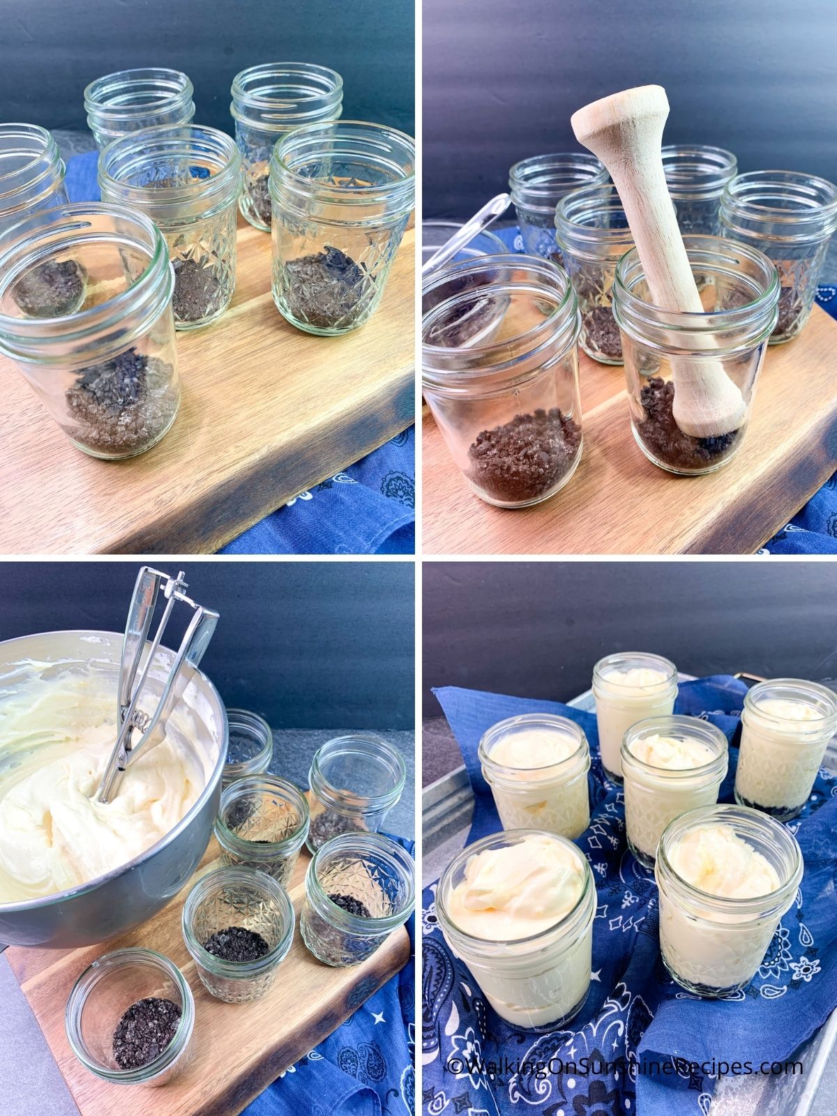 How to put pudding in mason jars with Oreo cookie crumbs.