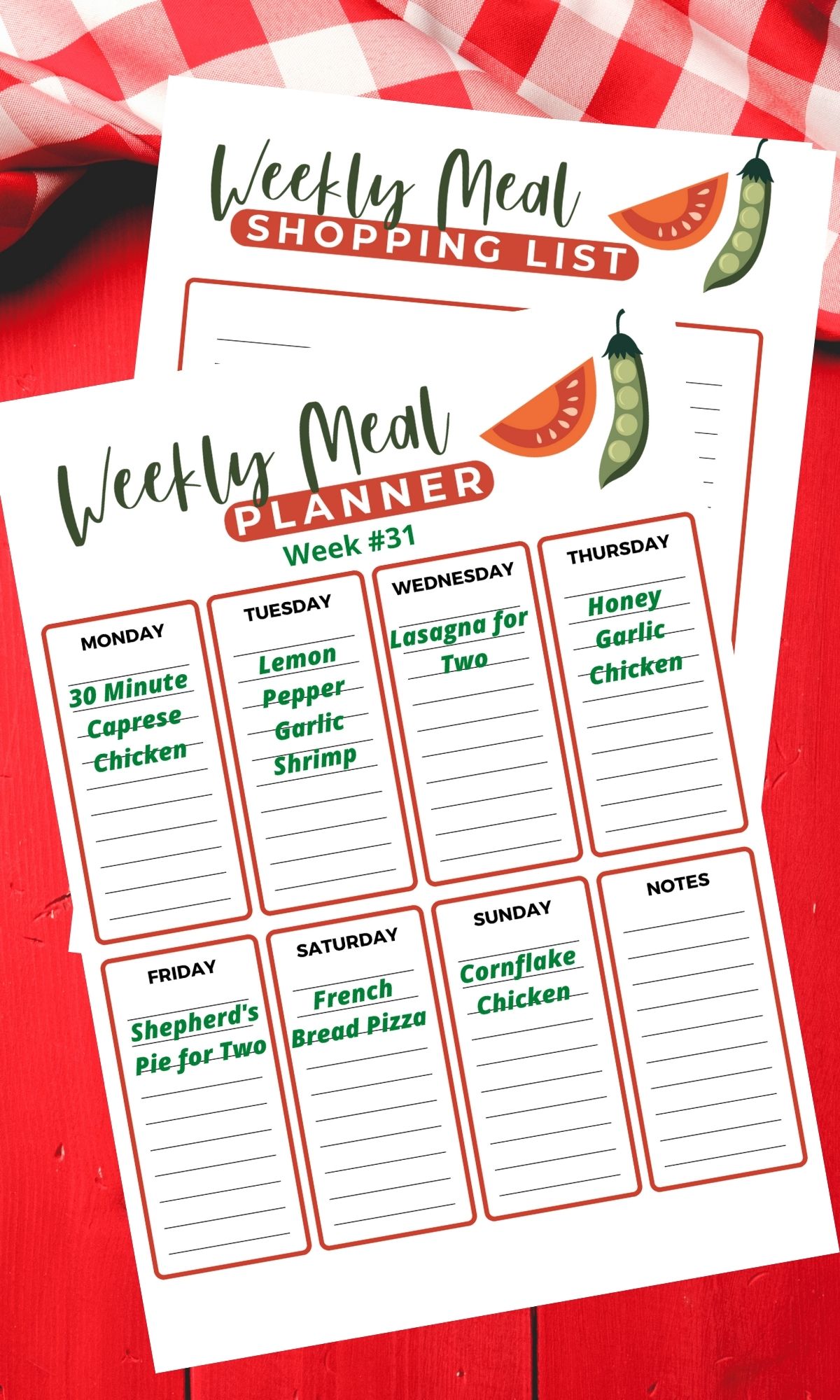 grocery list and meal plan printable. 
