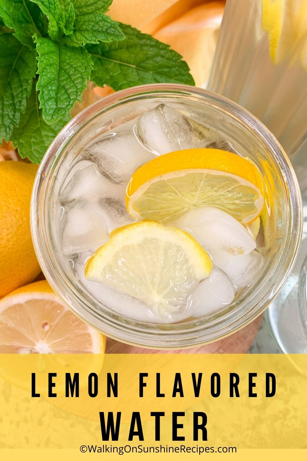 water flavored with lemons and ice cubes. 