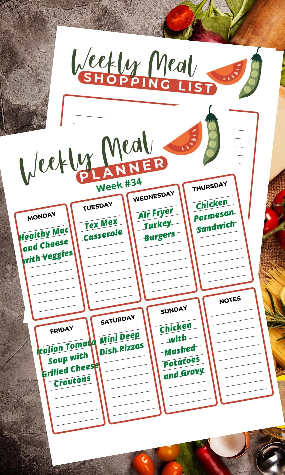 weekly calendar with meal plan. 