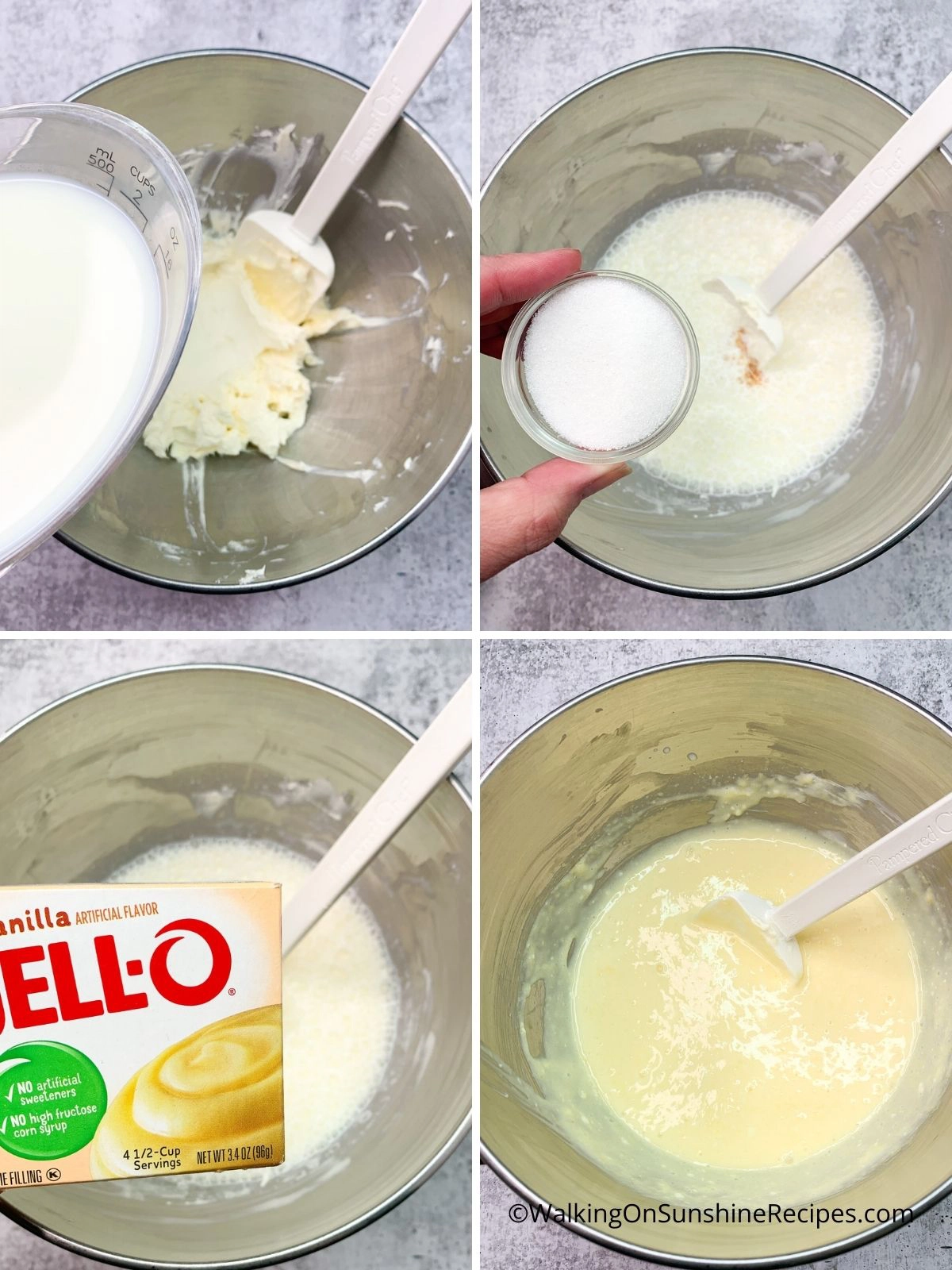 Add pudding mix, milk, sugar to mixing bowl.