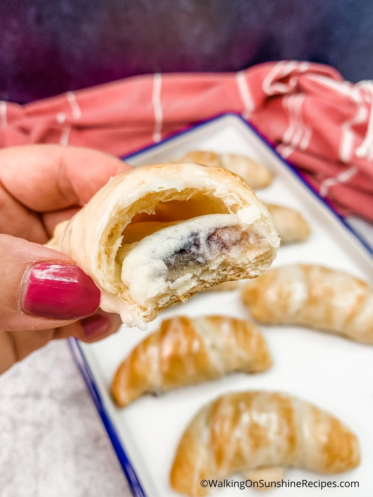 Inside view of blueberry cream cheese crescents.