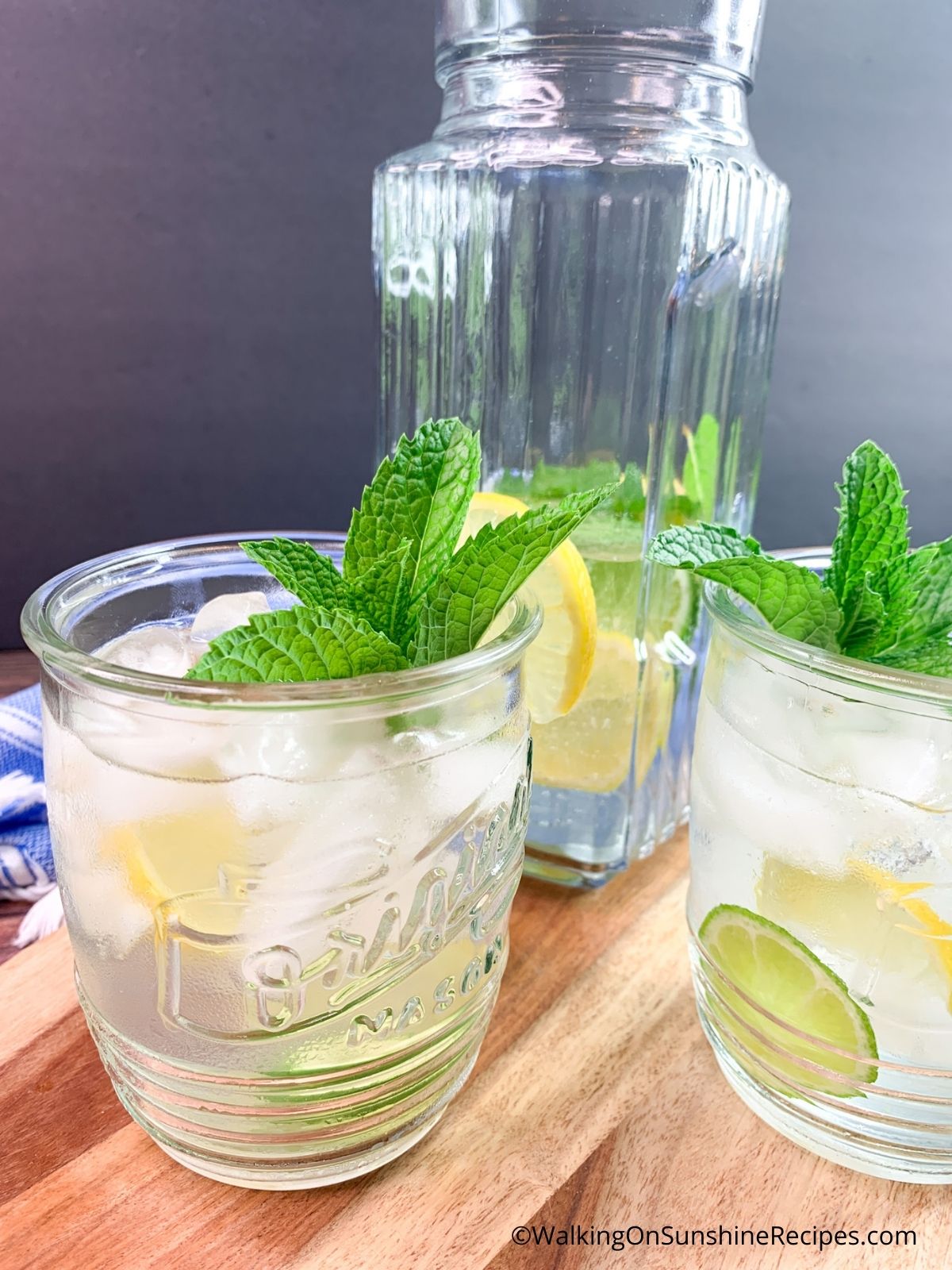 Lemon Lime Sparkling Water in glass and in pitcher.