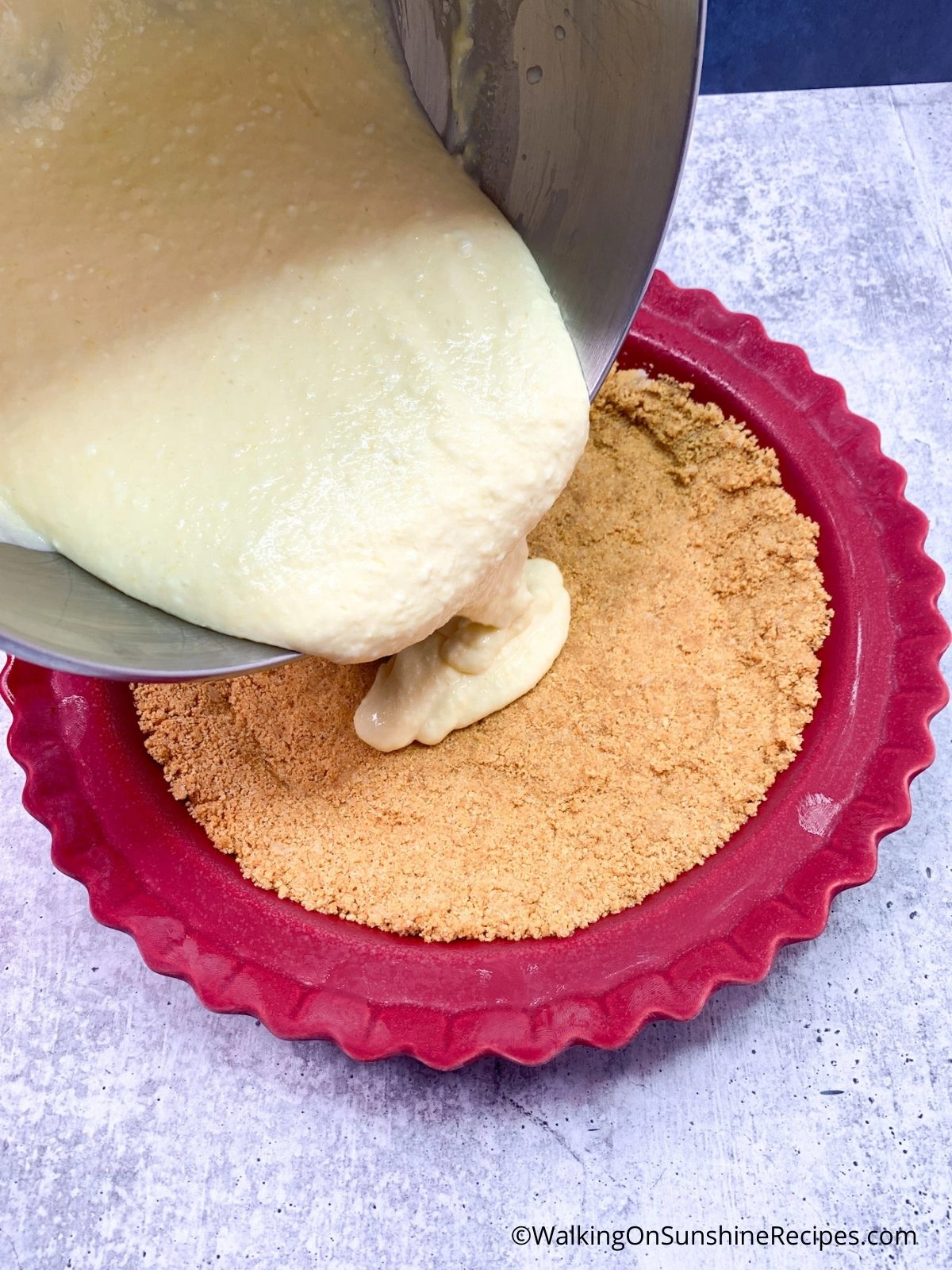 Pour pudding cheesecake into pie plate.