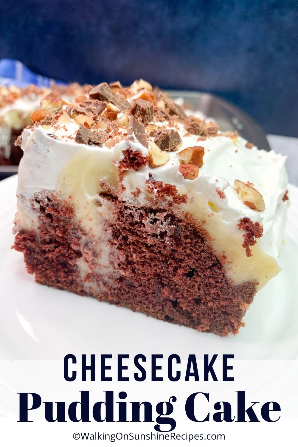 closeup of cheesecake pudding poke cake. 