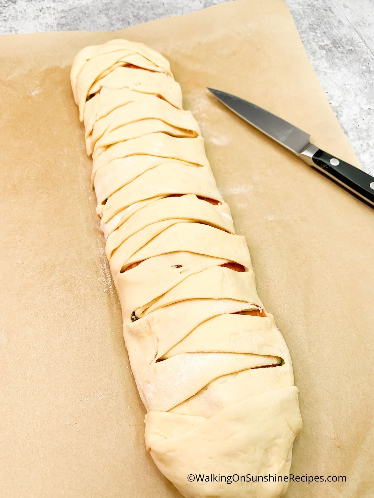 crescent dough braid before baking.