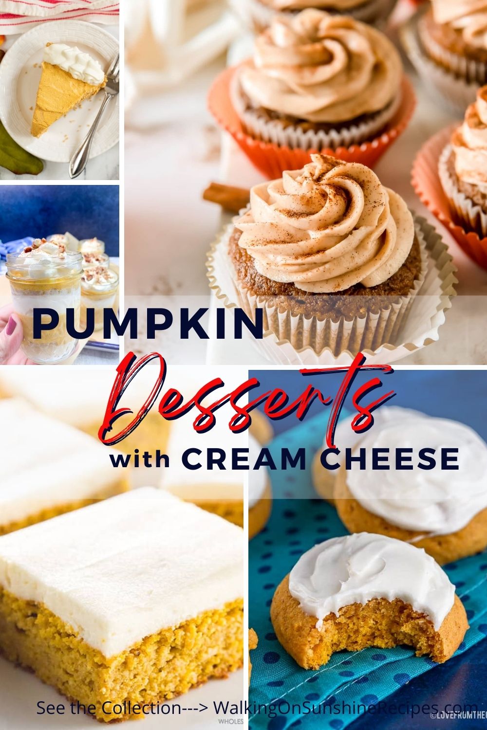 collection of pumpkin desserts with cream cheese.