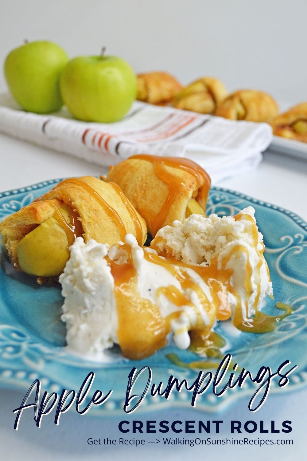 Apple dumplings with vanilla ice cream.