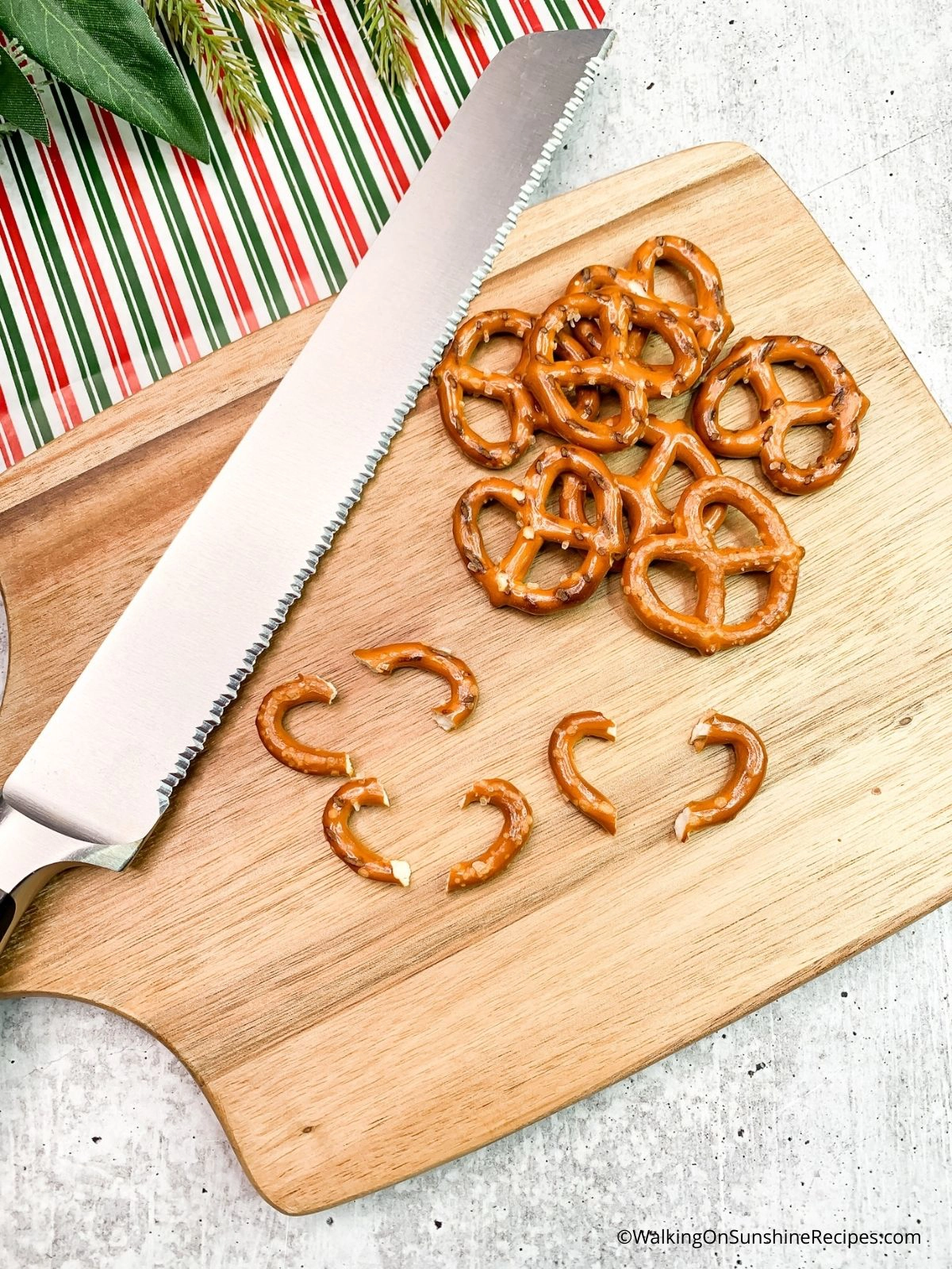 Cut pretzel twists.