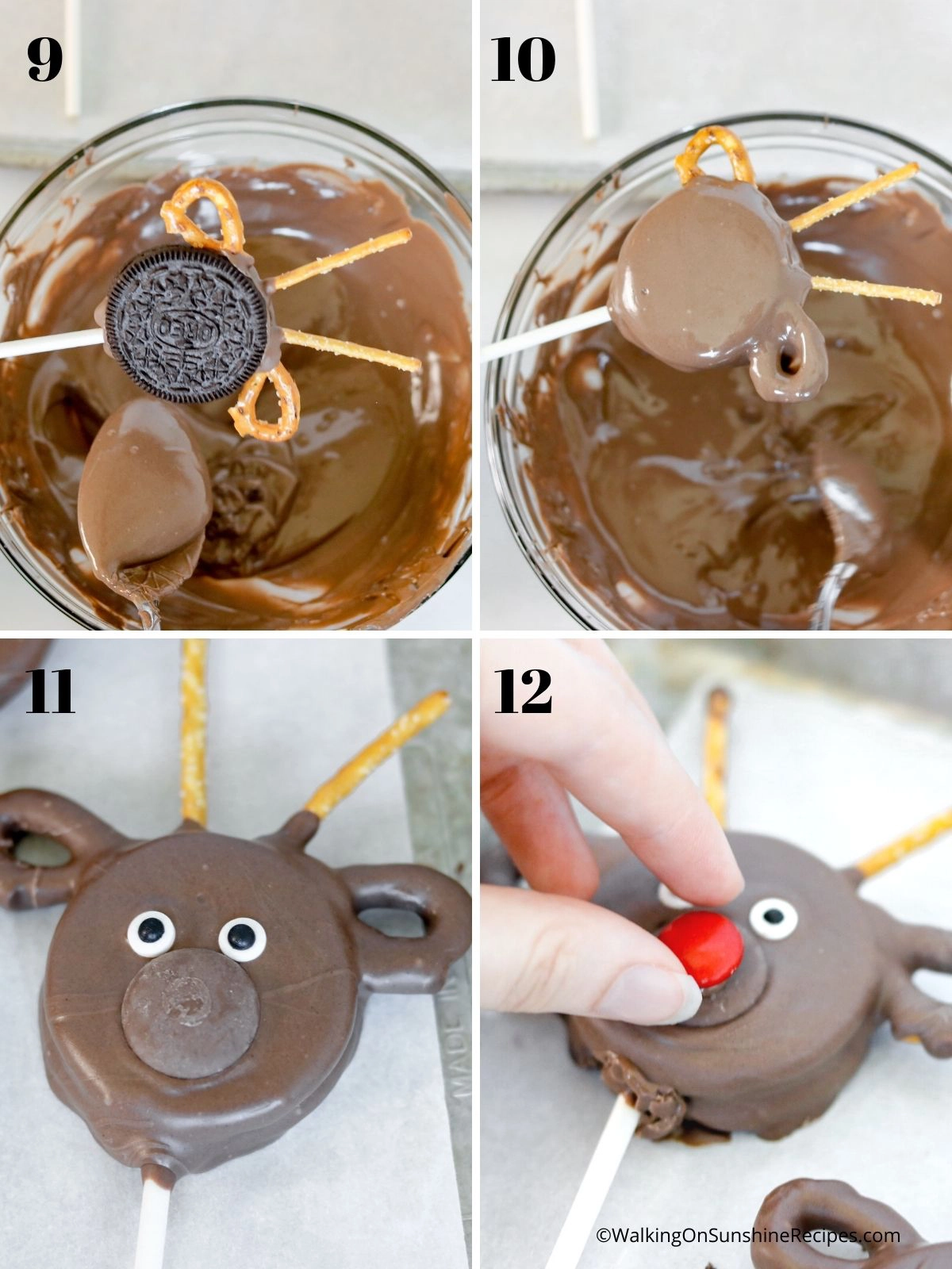 Dip Reindeer Treats in melted chocolate.