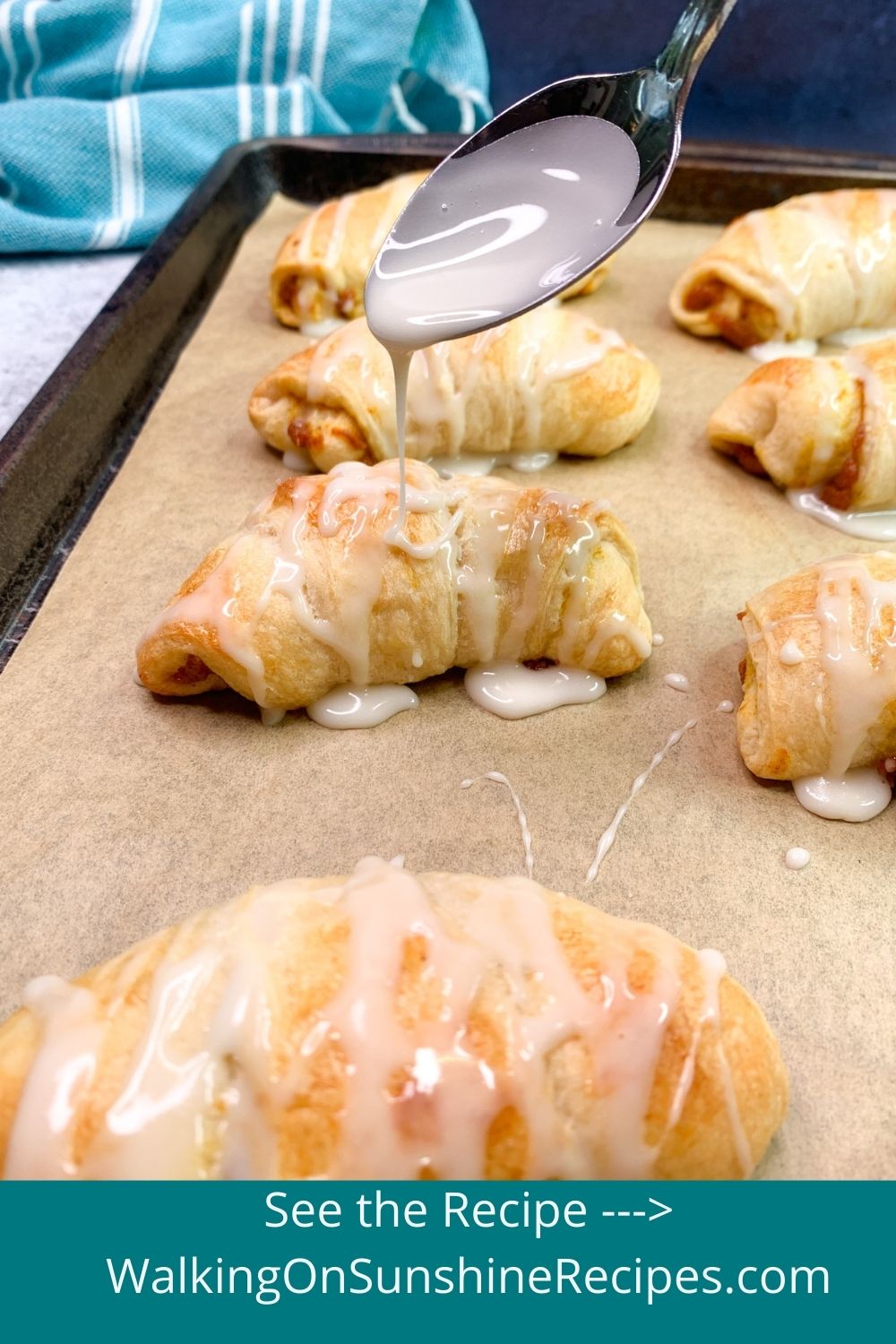 crescent rolls with pumpkin pie filling drizzled with glaze. 