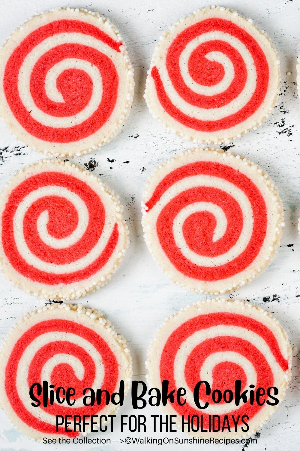 Holiday slice and bake red and white pinwheel cookies. 