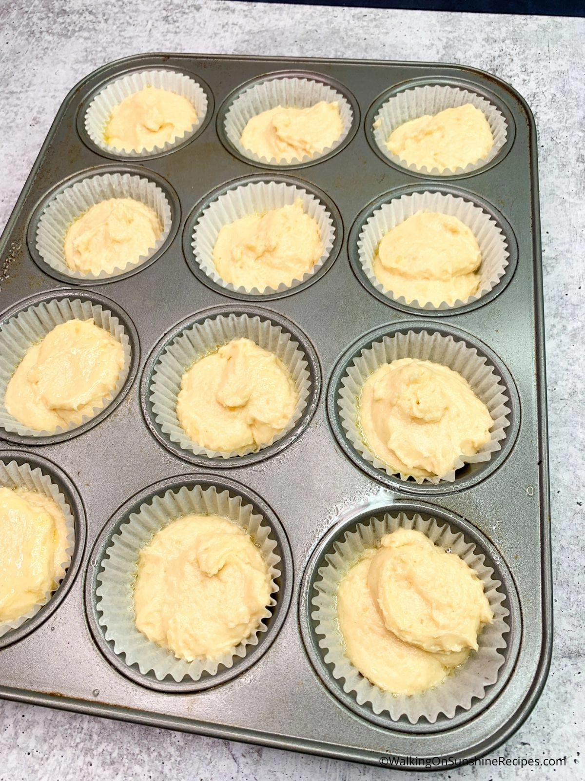 Basic Muffins Recipe in Pan before Baking.