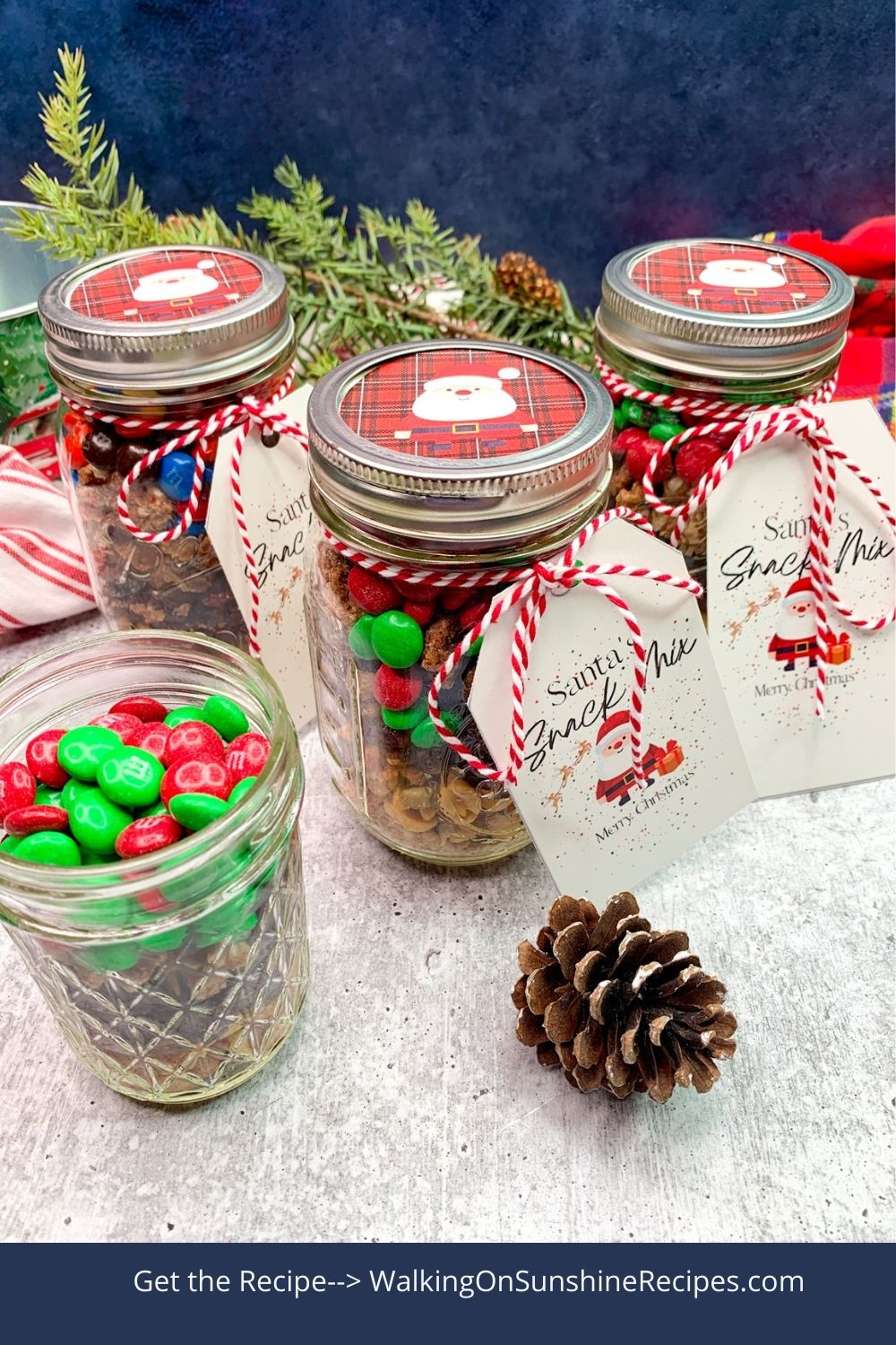 Santa's Snack Mix in a Jar with printable  gift tags. 