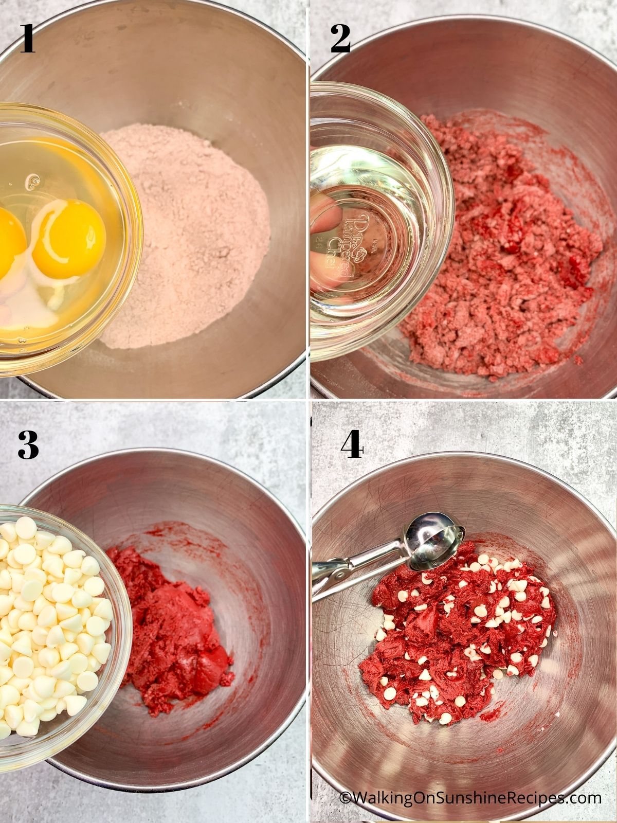 combine red velvet cake mix in bowl for cookies.