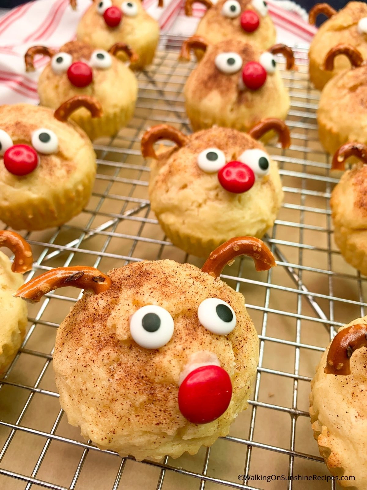 Reindeer Muffins decorated on baking tray.