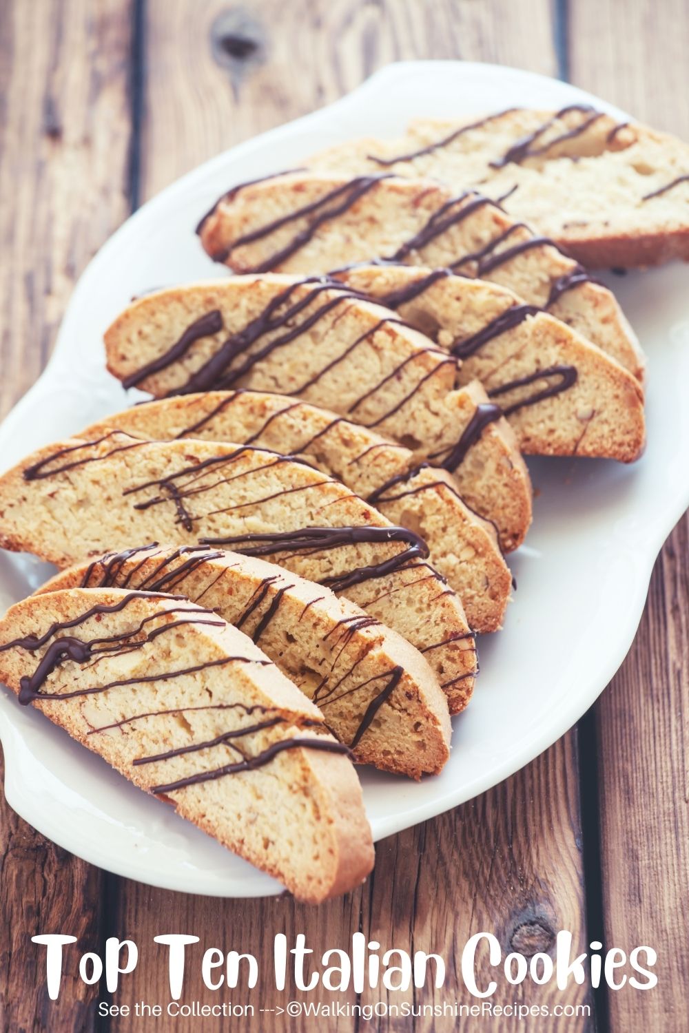 biscotti cookies with chocolate drizzle on top. 
