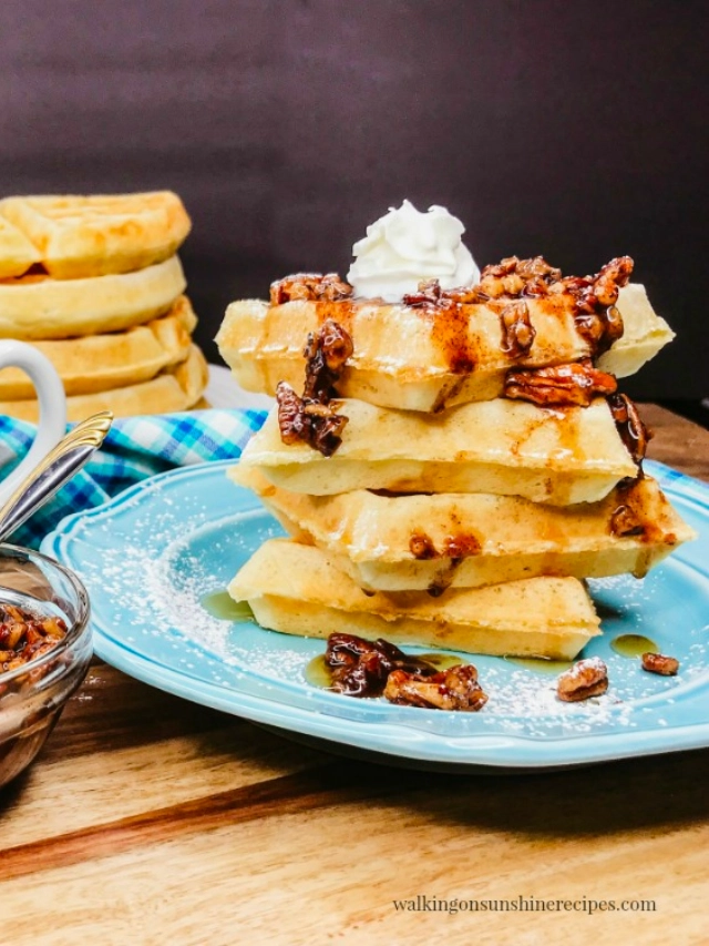 Homemade Fluffy Waffles with Pecan Praline Topping Story