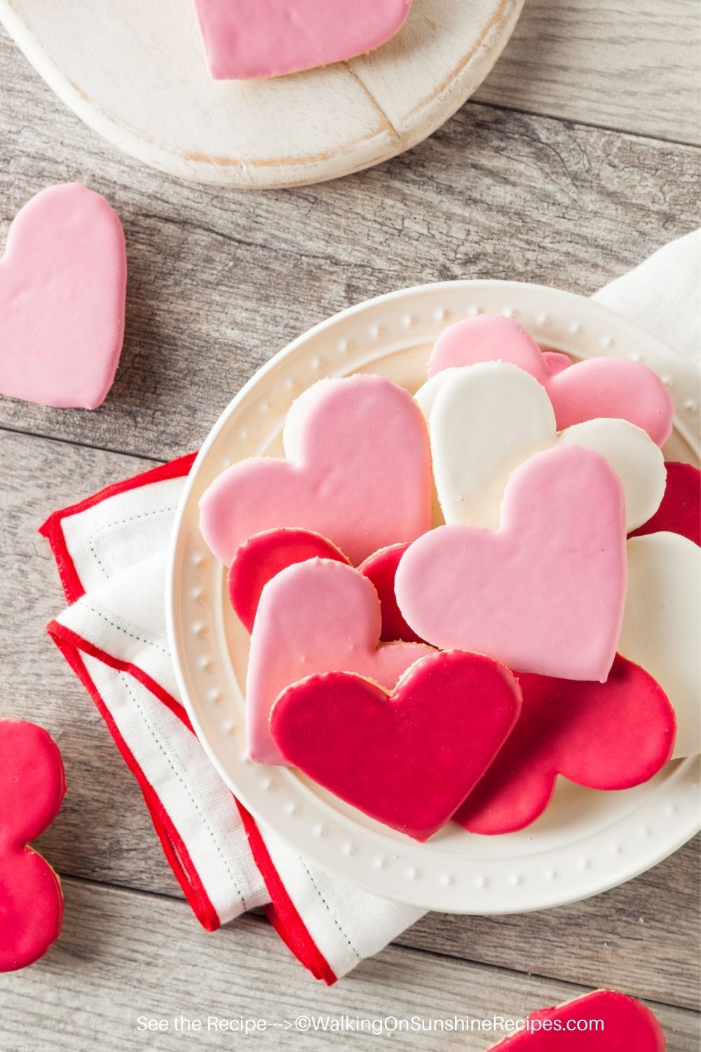 Valentine's Day Sugar Cookies on white plate,